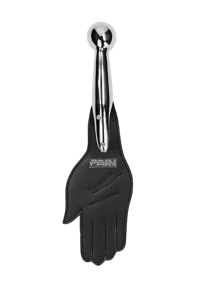 Restraints Shots America Saddle Leather Hand Paddle Metal Ball Handle Black Restraints Shots America Saddle Leather Hand Paddle Metal Ball Handle Black