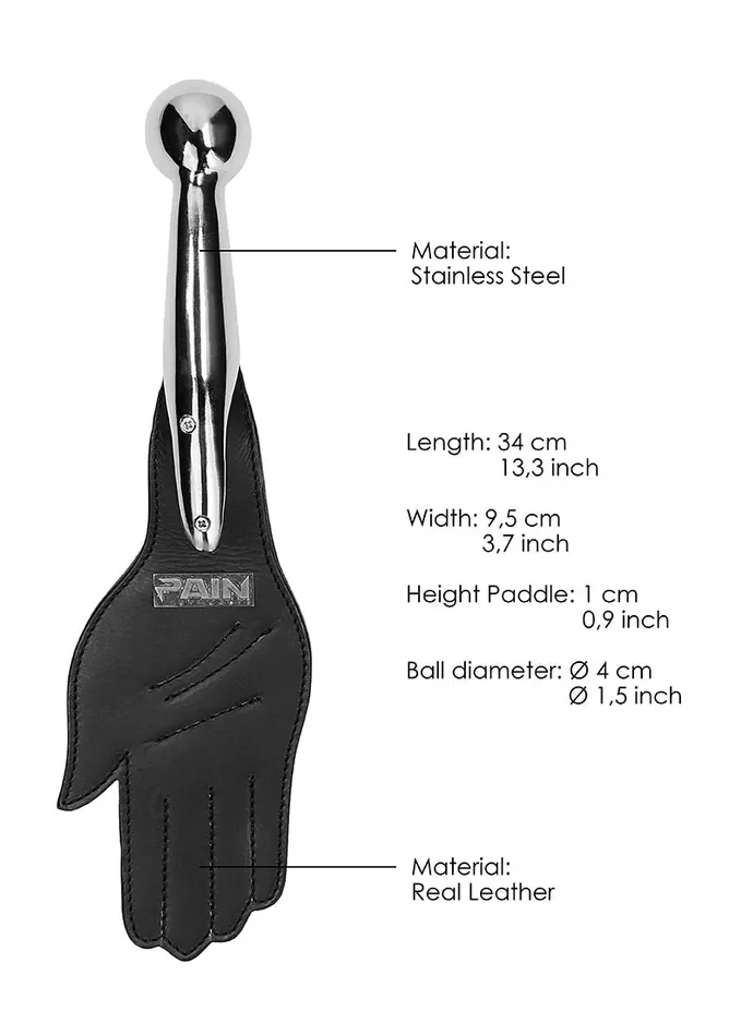 Restraints Shots America Saddle Leather Hand Paddle Metal Ball Handle Black