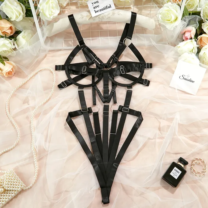 EVEs SECRETS OnePiece Bandage Bodysuit For Women Black Exotic Costume Open Sexy Clothing Anal