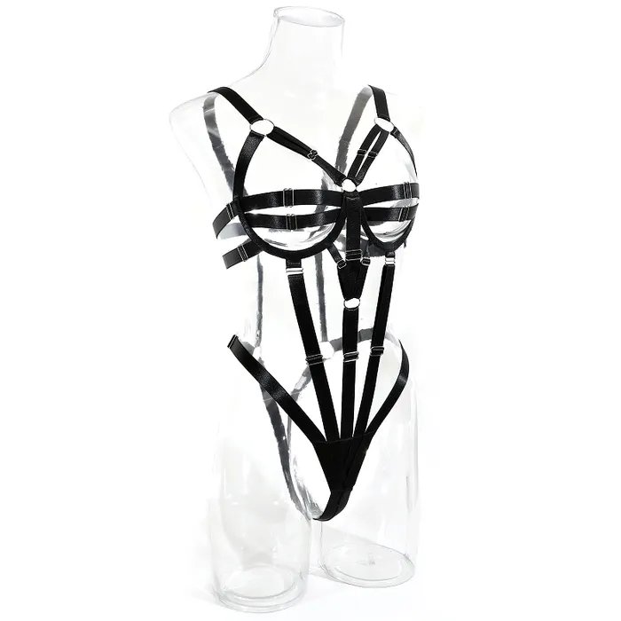 EVEs SECRETS OnePiece Bandage Bodysuit For Women Black Exotic Costume Open Sexy Clothing Anal