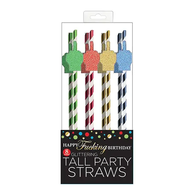 Enhancers Little Genie Happy Fucking Birthday Tall Party Straws 8Pack