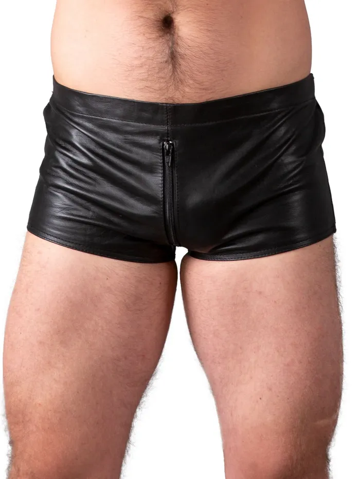 HonourSkintwocom Front Zip Leather Boxers in Black Restraints