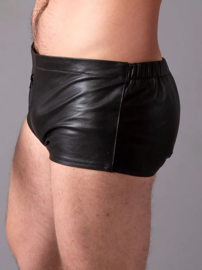 HonourSkintwocom Front Zip Leather Boxers in Black Restraints