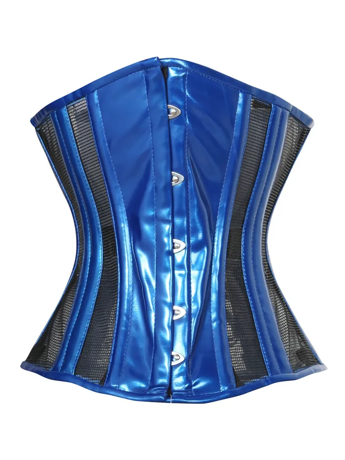 HonourSkintwocom Vibrators Metallic Blue PVC Mesh Underbust Corset