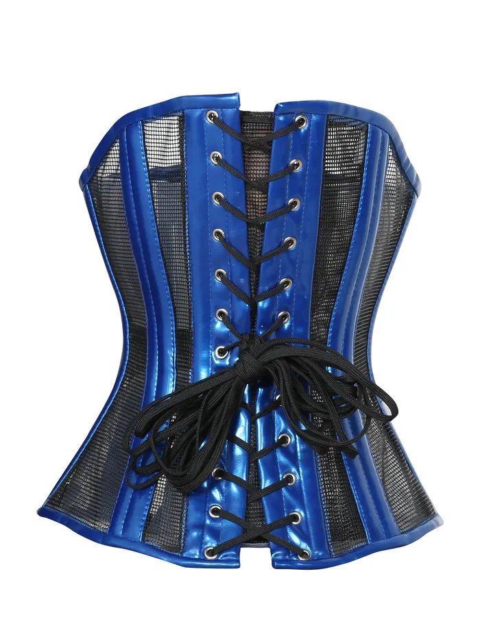 HonourSkintwocom Vibrators Metallic Blue PVC Mesh Underbust Corset