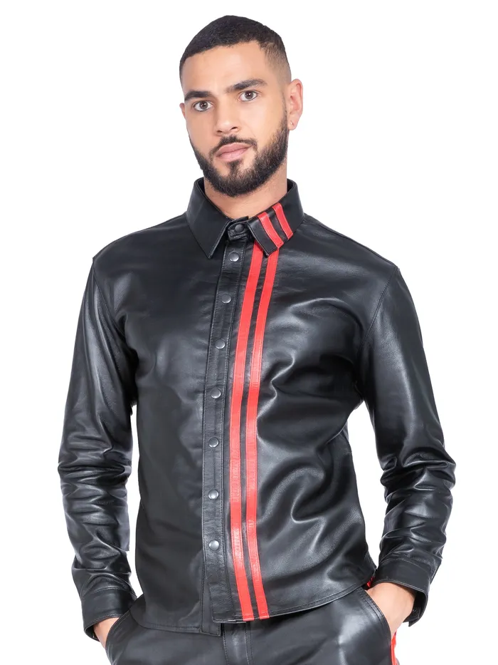 Leather Shirt With Red Stripes HonourSkintwocom Restraints