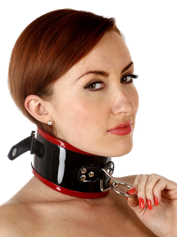 Patent Leather Posture Collar With Red Piping HonourSkintwocom Restraints