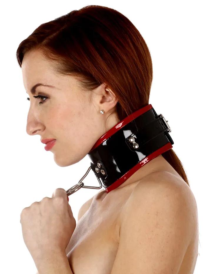 Patent Leather Posture Collar With Red Piping HonourSkintwocom Restraints