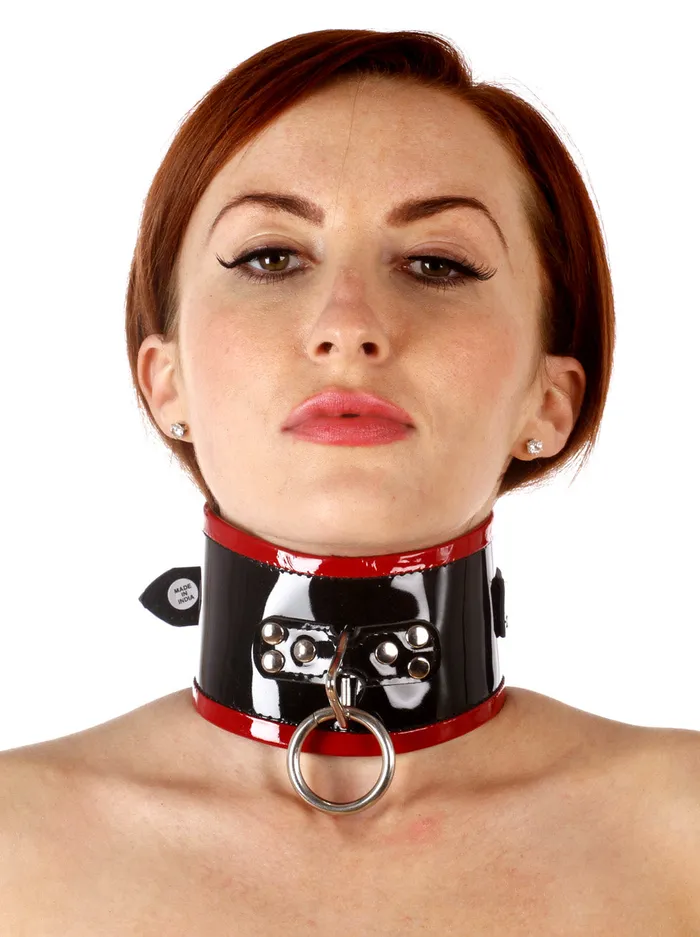 Patent Leather Posture Collar With Red Piping HonourSkintwocom Restraints