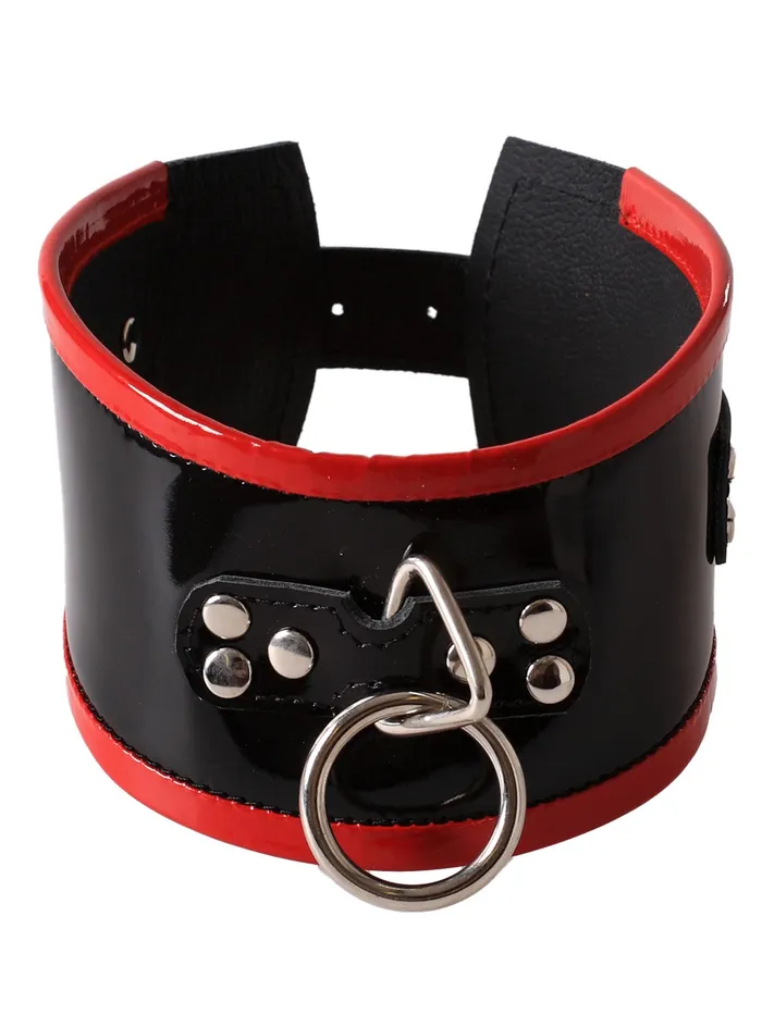 Patent Leather Posture Collar With Red Piping HonourSkintwocom Restraints