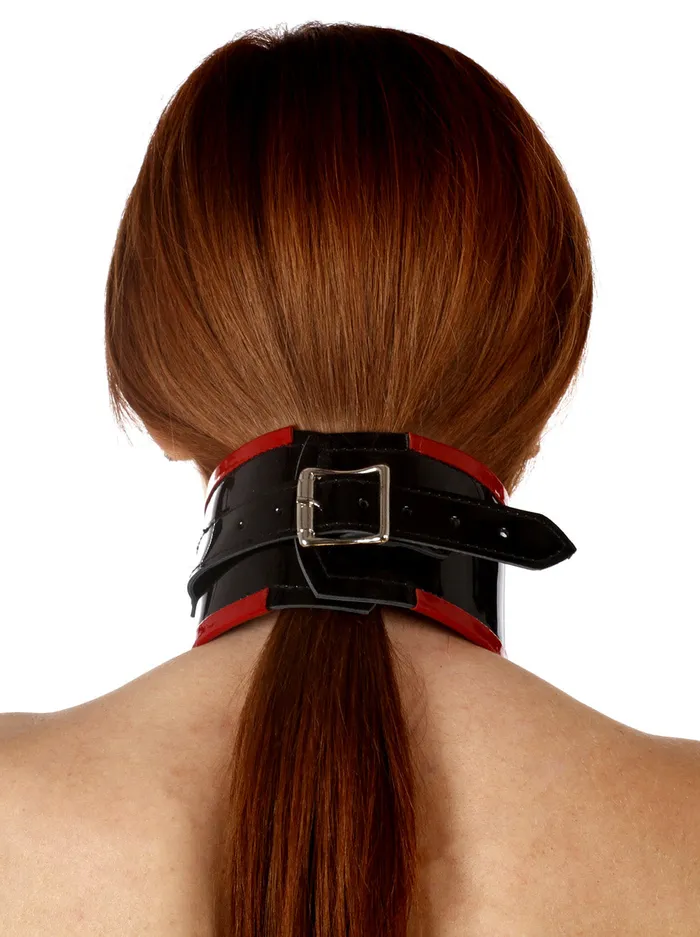 Patent Leather Posture Collar With Red Piping HonourSkintwocom Restraints