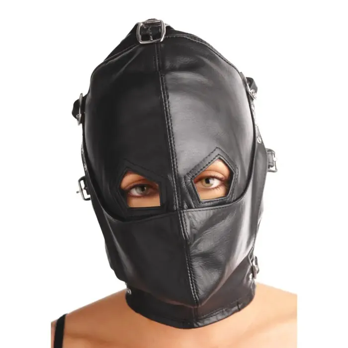 Strict Leather Restraints Asylum Leather Hood With Removable Blindfold And Muzzle