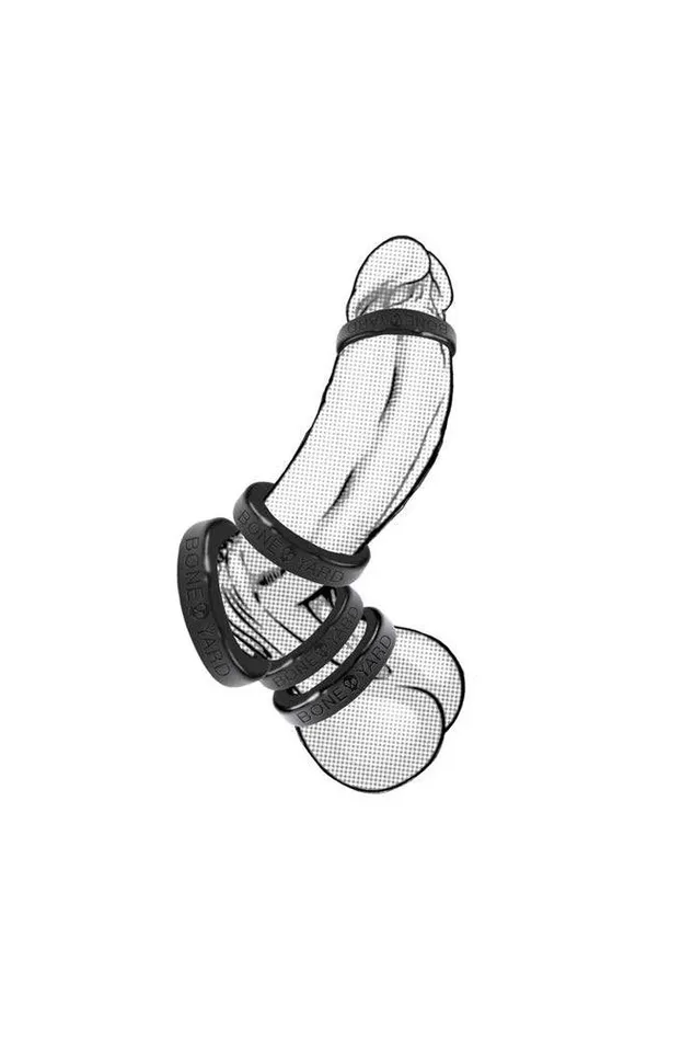 Channel 1 Releasing Male Sex Toys Channel 1 Releasing Boneyard 5Piece Silicone Cock Ring Set Black