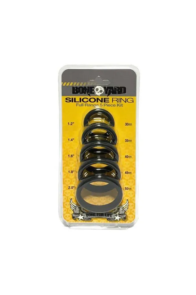 Channel 1 Releasing Male Sex Toys Channel 1 Releasing Boneyard 5Piece Silicone Cock Ring Set Black