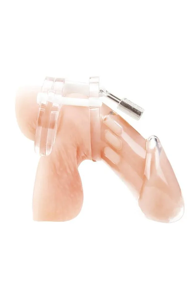 Electric Eel Male Sex Toys Electric Eel Blue Line Acrylic Chastity Cage Clear