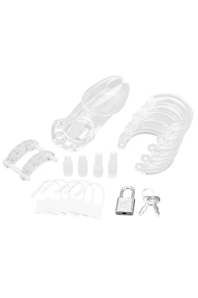 Electric Eel Male Sex Toys Electric Eel Blue Line Acrylic Chastity Cage Clear