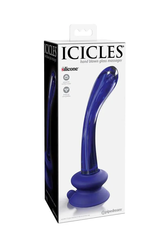 Pipedream Icicles No 89 Suction Cup Glass Dildo Blue Pipedream Dildos