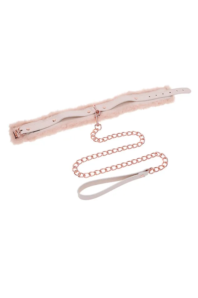 Sex Mischief Sex Mischief Peaches N CreaMe Faux Fur Collar Leash PeachRose Gold Vibrators